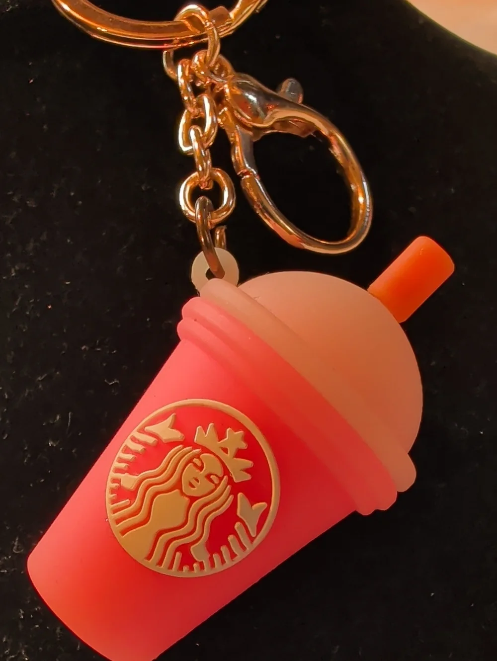 (#346) Starbucks-Themed Pink Silicone Drink Cup Keychain & Wrist Strap